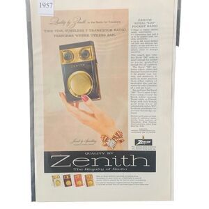 Vintage 1957 Zenith Royal 500 Pocket Radio Ad Advertisement